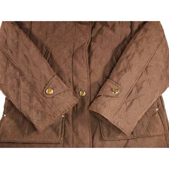 Vintage BERNARDO Faux Fur Removable Collar Quilted Coat Size M Brown - Picture 7 of 13
